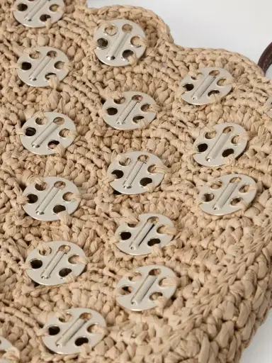 Rabanne Leather-trimmed Embellished Woven Raffia Shoulder Bag | Thumbnail 4