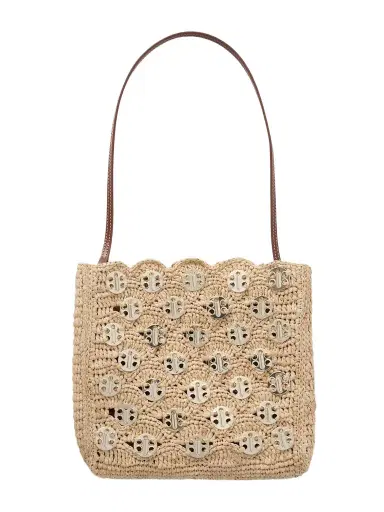 Rabanne Leather-trimmed Embellished Woven Raffia Shoulder Bag | Thumbnail 1