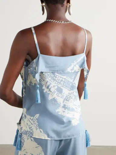 Bottega Veneta Tasseled Printed Silk And Cotton-blend Shantung Tank | Thumbnail 3