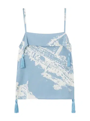Bottega Veneta Tasseled Printed Silk And Cotton-blend Shantung Tank | Thumbnail 1