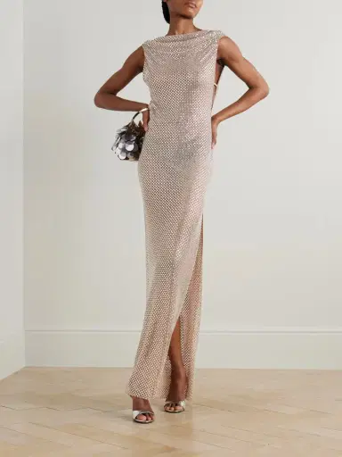 Self-Portrait Cutout Draped Crystal-embellished Mesh Gown | Thumbnail 2