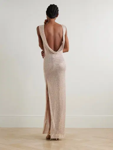 Self-Portrait Cutout Draped Crystal-embellished Mesh Gown | Thumbnail 3