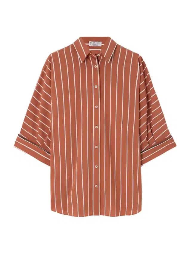 Bead-embellished Striped Cotton-blend Poplin Shirt