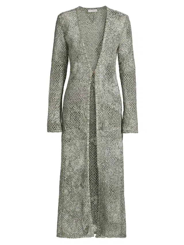 Ramy Brook Women's Liana Embroidered Open-Knit Duster - Olive Crochet