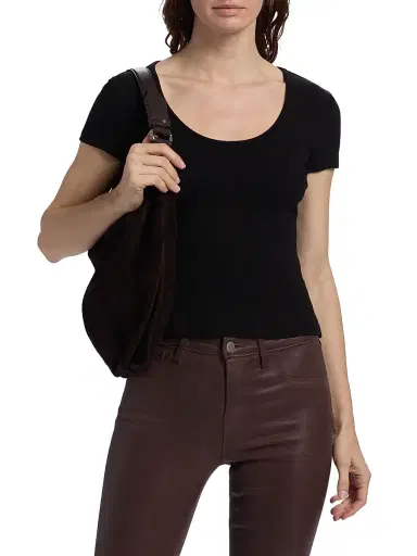 L'Agence Women's Brynlee Scoopneck T-Shirt - Black - Size XL | Thumbnail 3