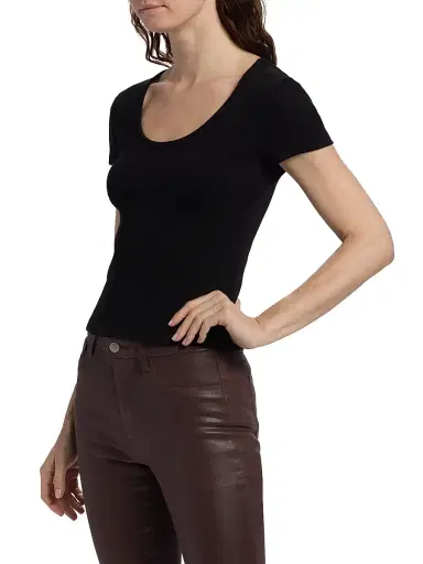 L'Agence Women's Brynlee Scoopneck T-Shirt - Black - Size XL | Thumbnail 4