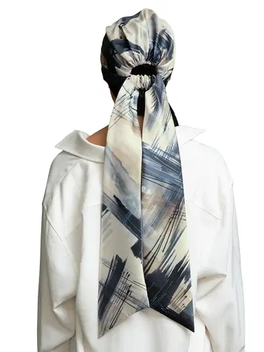 Eugenia Kim Women's Gigi Printed Satin Headscarf - Ivory Beige Navy | Thumbnail 5 Eugenia Kim Women's Gigi Printed Satin Headscarf - Ivory Beige Navy | Thumbnail 5