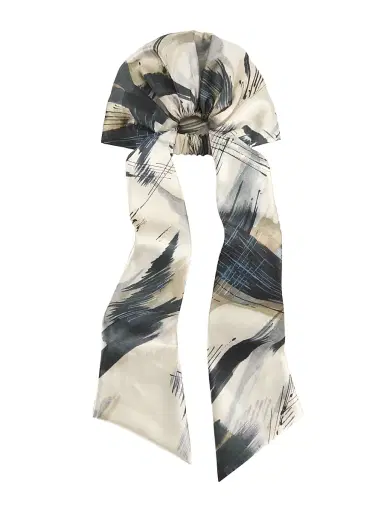 Eugenia Kim Women's Gigi Printed Satin Headscarf - Ivory Beige Navy | Thumbnail 1 Eugenia Kim Women's Gigi Printed Satin Headscarf - Ivory Beige Navy | Thumbnail 1