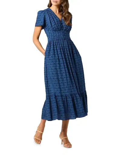 Shoshanna Women's Ferrera Swiss Dot Midi-Dress - Indigo | Thumbnail 2