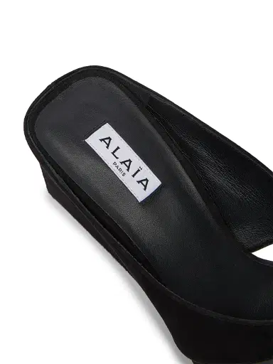 Alaïa Women's 75MM Slip-On Suede Wedge Sandals - Noir | Thumbnail 8 Alaïa Women's 75MM Slip-On Suede Wedge Sandals - Noir | Thumbnail 8