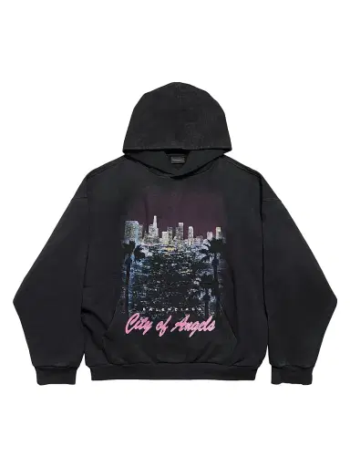 Balenciaga Men's City of Angels Medium Fit Hoodie - Black Faded | Thumbnail 1 Balenciaga Men's City of Angels Medium Fit Hoodie - Black Faded | Thumbnail 1