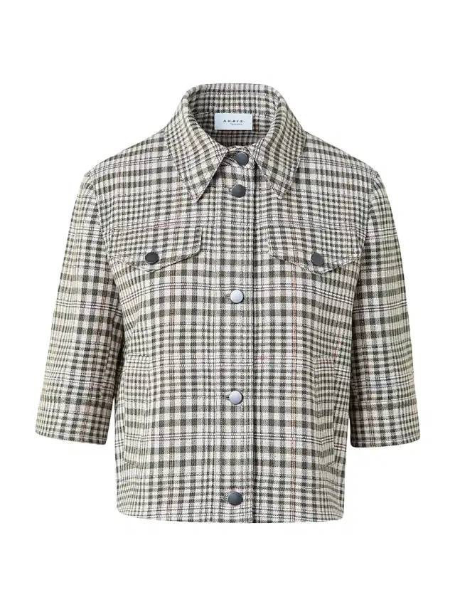 Akris punto Women's Plaid Cropped Shirt Jacket - Cream Khaki