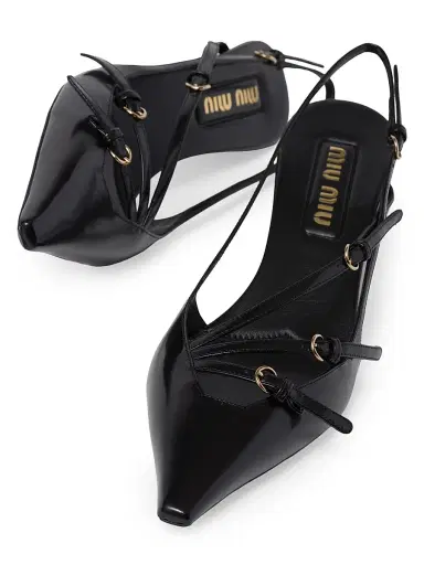 Miu Miu Women's Brushed Leather Slingback Pumps with Buckles - Black - Size 5.5 | Thumbnail 3