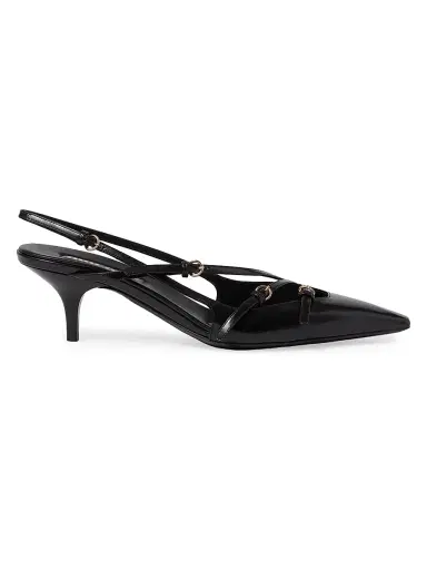 Miu Miu Women's Brushed Leather Slingback Pumps with Buckles - Black - Size 5.5 | Thumbnail 1