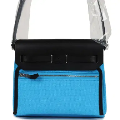 HERMÈS Hermes Herbag Zip 20 Mini Bleu Riviera Toile H Canvas and Black Vache Hunter Palladium Hardware | Thumbnail 4