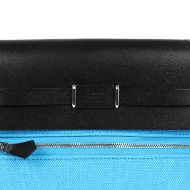 HERMÈS Hermes Herbag Zip 20 Mini Bleu Riviera Toile H Canvas and Black Vache Hunter Palladium Hardware | Thumbnail 6