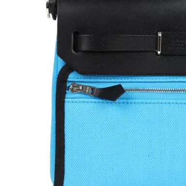 HERMÈS Hermes Herbag Zip 20 Mini Bleu Riviera Toile H Canvas and Black Vache Hunter Palladium Hardware | Thumbnail 7
