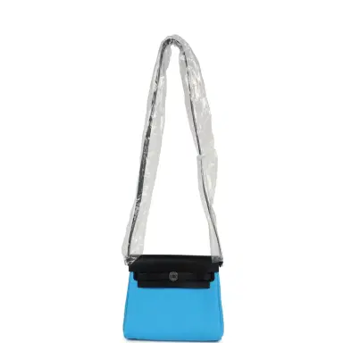 HERMÈS Hermes Herbag Zip 20 Mini Bleu Riviera Toile H Canvas and Black Vache Hunter Palladium Hardware | Thumbnail 8