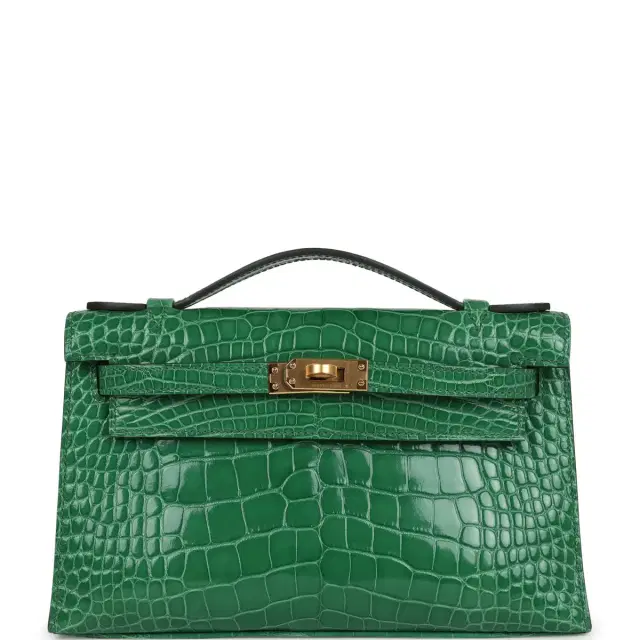 hermes Hermes Kelly Pochette Cactus Shiny Alligator Gold Hardware