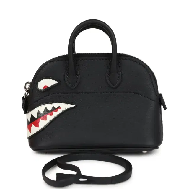 hermes Hermes Mini Bolide Shark Bag Charm Black and White Swift Palladium Hardware