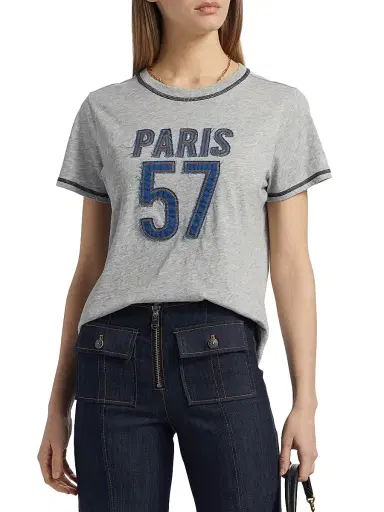 Cinq à Sept Women's Trapunto Heathered Cotton T-Shirt - Heather Grey - Size Large | Thumbnail 3 Cinq à Sept Women's Trapunto Heathered Cotton T-Shirt - Heather Grey - Size Large | Thumbnail 3