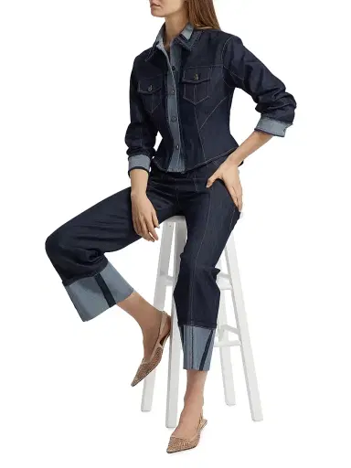 Cinq à Sept Women's Stretch-Cotton Contrast-Stitch Crop Jacket - Indigo - Size 6 | Thumbnail 2