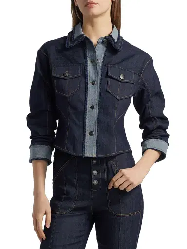 Cinq à Sept Women's Stretch-Cotton Contrast-Stitch Crop Jacket - Indigo - Size 6 | Thumbnail 3