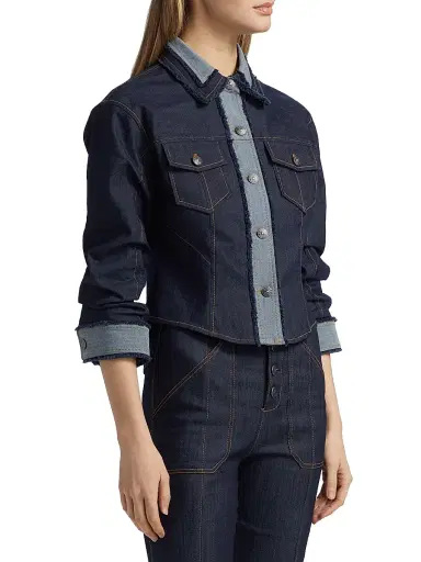 Cinq à Sept Women's Stretch-Cotton Contrast-Stitch Crop Jacket - Indigo - Size 6 | Thumbnail 4