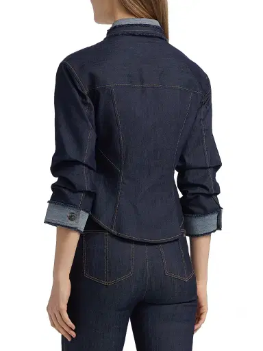 Cinq à Sept Women's Stretch-Cotton Contrast-Stitch Crop Jacket - Indigo - Size 6 | Thumbnail 5