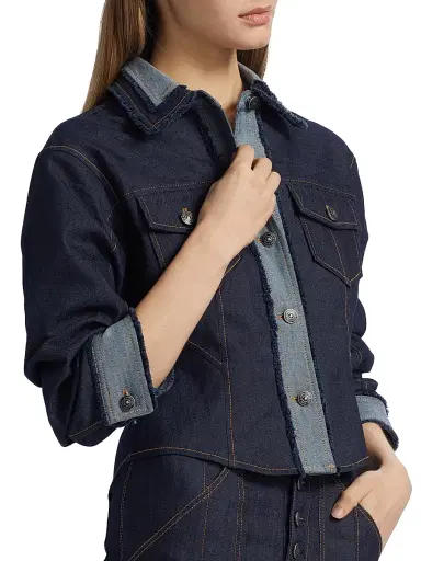Cinq à Sept Women's Stretch-Cotton Contrast-Stitch Crop Jacket - Indigo - Size 6 | Thumbnail 6