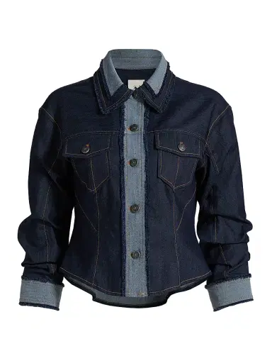 Cinq à Sept Women's Stretch-Cotton Contrast-Stitch Crop Jacket - Indigo - Size 6 | Thumbnail 1