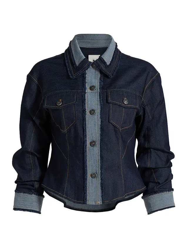 Cinq à Sept Women's Stretch-Cotton Contrast-Stitch Crop Jacket - Indigo