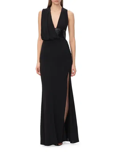 Hervé Léger Women's The Lucille Sequin-Embellished Jersey Plunge Gown - Black | Thumbnail 3 Hervé Léger Women's The Lucille Sequin-Embellished Jersey Plunge Gown - Black | Thumbnail 3