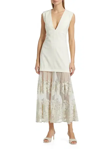 Sea Women's Arielle Lace Linen Midi-Dress - Cream - Size 12 | Thumbnail 3