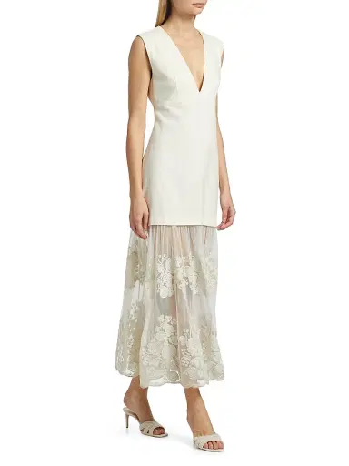 Sea Women's Arielle Lace Linen Midi-Dress - Cream - Size 12 | Thumbnail 4