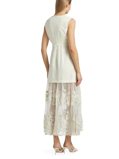Sea Women's Arielle Lace Linen Midi-Dress - Cream - Size 12 | Thumbnail 5