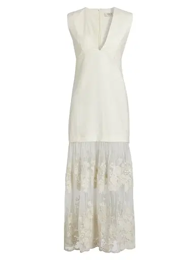 Sea Women's Arielle Lace Linen Midi-Dress - Cream - Size 12 | Thumbnail 1