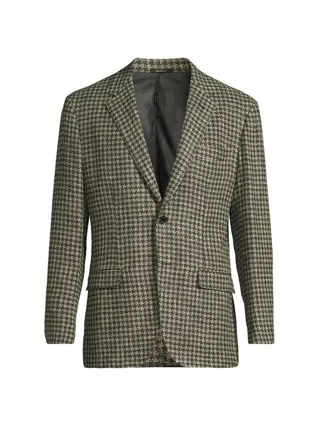 Men's Houndstooth Wool-Blend Jacket - Navy Cream