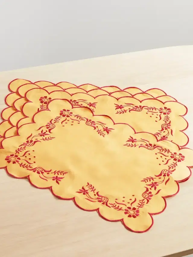 Set Of Four Embroidered Linen Placemats