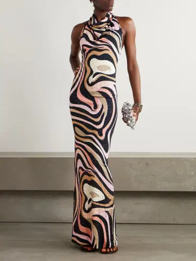 PUCCI Marmo Crystal-embellished Printed Satin-jersey Halterneck Maxi Dress | Thumbnail 2 PUCCI Marmo Crystal-embellished Printed Satin-jersey Halterneck Maxi Dress | Thumbnail 2