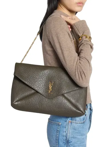 Saint Laurent Women's Cassandre XXL Envelope Pouch on Chain in Lambskin - Light Musk | Thumbnail 3 Saint Laurent Women's Cassandre XXL Envelope Pouch on Chain in Lambskin - Light Musk | Thumbnail 3