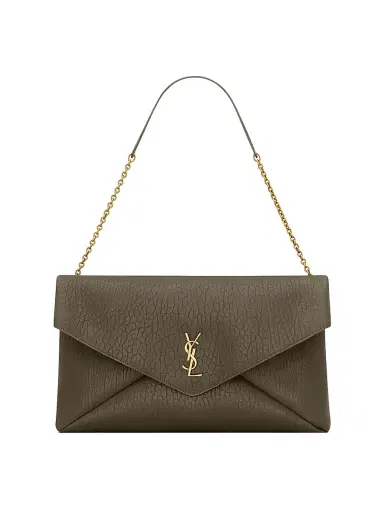 Saint Laurent Women's Cassandre XXL Envelope Pouch on Chain in Lambskin - Light Musk | Thumbnail 1 Saint Laurent Women's Cassandre XXL Envelope Pouch on Chain in Lambskin - Light Musk | Thumbnail 1