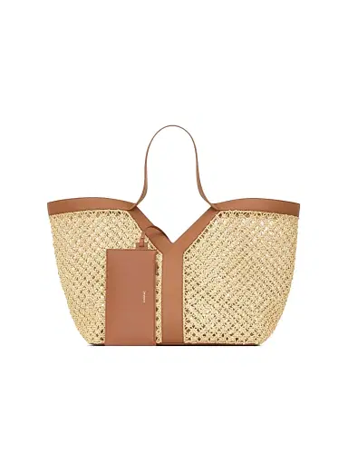 Saint Laurent Women's Y Tote Bag in Raffia - Natural And Brick | Thumbnail 5 Saint Laurent Women's Y Tote Bag in Raffia - Natural And Brick | Thumbnail 5