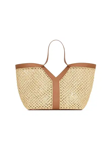 Saint Laurent Women's Y Tote Bag in Raffia - Natural And Brick | Thumbnail 6 Saint Laurent Women's Y Tote Bag in Raffia - Natural And Brick | Thumbnail 6