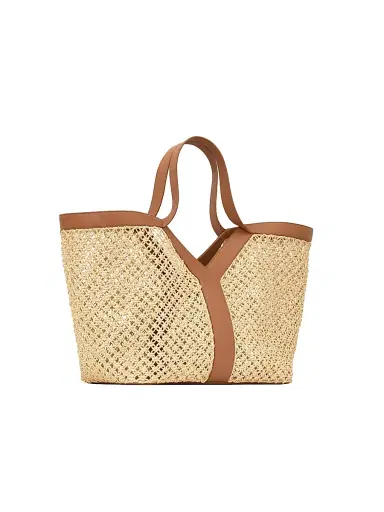 Saint Laurent Women's Y Tote Bag in Raffia - Natural And Brick | Thumbnail 7 Saint Laurent Women's Y Tote Bag in Raffia - Natural And Brick | Thumbnail 7