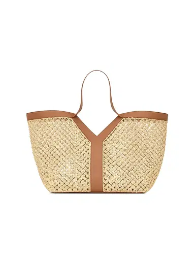 Saint Laurent Women's Y Tote Bag in Raffia - Natural And Brick | Thumbnail 1 Saint Laurent Women's Y Tote Bag in Raffia - Natural And Brick | Thumbnail 1