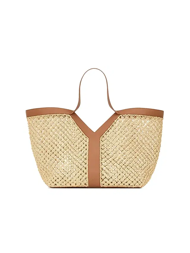 Women's Y Tote Bag in Raffia - Natural And Brick