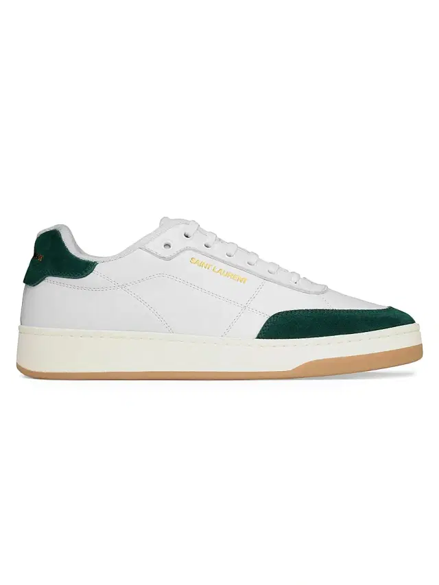 Saint Laurent Men's SL61 Sneakers in Smooth Leather - Optic White Bottle Green