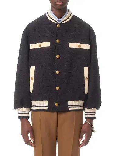 Valentino Garavani Men's Cotton Tweed Bomber Jacket - Navy - Size 40 | Thumbnail 2