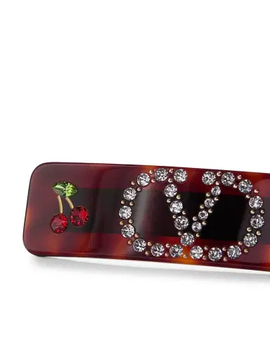 Valentino Garavani Women's Vlogo Signature Hair Clip in Resin, Metal and Swarovski Crystals - Brown | Thumbnail 3 Valentino Garavani Women's Vlogo Signature Hair Clip in Resin, Metal and Swarovski Crystals - Brown | Thumbnail 3